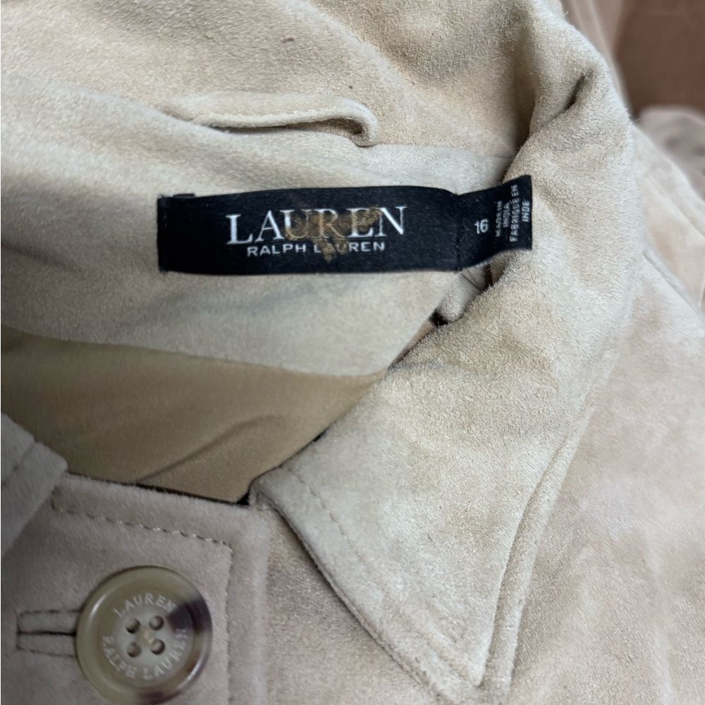Lauren Ralph Lauren Women’s Fringe Trim Goat Suede Jacket Western Beige NWT $650 - Picture 12 of 16